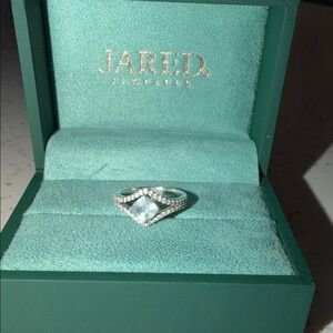 Red Silver Women's Ring with Blue Gemstone